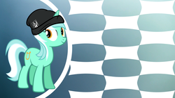 Size: 1920x1080 | Tagged: safe, artist:mrmarcel2605, artist:thatsgrotesque, lyra heartstrings, pony, unicorn, g4, beanie, female, hat, smiling, solo, wallpaper