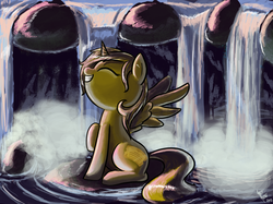 Size: 1463x1097 | Tagged: safe, artist:aa, oc, oc only, oc:ticket, alicorn, pony, alicorn oc, solo, waterfall