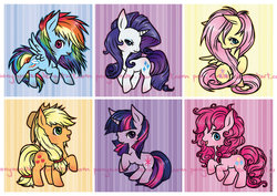 Size: 755x536 | Tagged: safe, artist:ponymonster, applejack, fluttershy, pinkie pie, rainbow dash, rarity, twilight sparkle, g4, huge mane, mane six