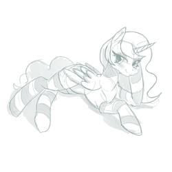 Size: 1000x1000 | Tagged: source needed, safe, artist:mewball, princess celestia, pony, g4, clothes, female, monochrome, sketch, socks, solo, striped socks