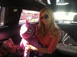 Size: 1024x764 | Tagged: safe, twilight sparkle, human, g4, car, funrise, irl, irl human, limousine, photo, plushie, sunglasses, tara strong