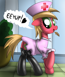 Size: 1100x1300 | Tagged: safe, artist:ziemniax, big macintosh, earth pony, pony, series:ziemniax's nurse ponies, g4, clothes, macareina, nurse, rule 63, solo, stockings