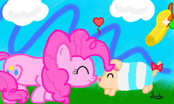 Size: 854x512 | Tagged: safe, artist:seika, pinkie pie, pig, g4, cute, monster hunter, pink, poogie, qurupeco