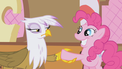 Size: 1280x720 | Tagged: safe, screencap, gilda, pinkie pie, griffon, g4, griffon the brush off