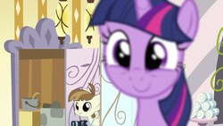 Size: 994x559 | Tagged: safe, screencap, featherweight, twilight sparkle, pony, g4, ponyville confidential, season 2, adorkable, blurr, blurry, camera, cute, dork, faic, focus, happy, smiling, spa, twiabetes