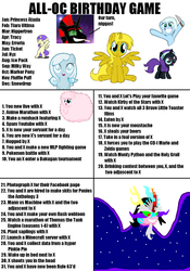 Size: 1266x1809 | Tagged: safe, alula, pluto, princess erroria, oc, oc:fluffle puff, oc:ice pack, oc:marker pony, oc:milky way, oc:niggertron, oc:nyx, oc:princess ataxia, oc:snowdrop, oc:ticket, oc:tracy cage, alicorn, pony, g4, alicorn oc, birthday game, exploitable meme, female, fluffy, mare, meme, nigga, red and black oc, tiara ultima