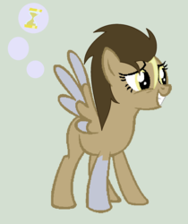 Size: 1296x1544 | Tagged: safe, artist:pennydropshop, oc, oc only, oc:time bubble, pegasus, pony, female, mare, no tail, offspring, parent:derpy hooves, parent:doctor whooves, parents:doctorderpy, what has science done