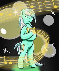 Size: 2500x3000 | Tagged: safe, artist:steen, lyra heartstrings, pony, unicorn, g4, bipedal, lyre, magic, music, music notes, solo