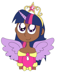 Size: 2182x2825 | Tagged: safe, artist:lila79, twilight sparkle, human, g4, clothes, crown, dark skin, dress, female, horn, horned humanization, humanized, simple background, solo, spread wings, transparent background, twilight sparkle (alicorn), winged humanization, wings