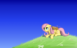 Size: 1680x1050 | Tagged: safe, artist:paarsley, fluttershy, pony, g4, basket, female, flower, solo, wind