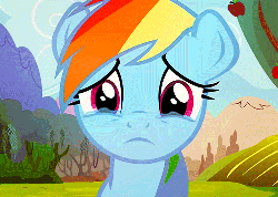 Size: 500x357 | Tagged: safe, screencap, rainbow dash, pegasus, pony, g4, the super speedy cider squeezy 6000, about to cry, animated, cropped, crying, female, floppy ears, frown, pouting, sad, solo, teary eyes