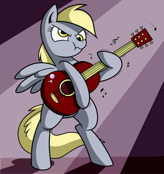 Size: 1388x1470 | Tagged: safe, artist:mickeymonster, artist:rex42, derpy hooves, pegasus, pony, g4, female, guitar, mare, musical instrument, recolor, solo