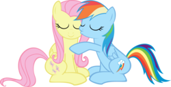 Size: 3000x1538 | Tagged: safe, fluttershy, rainbow dash, pegasus, pony, g4, cheek kiss, duo, eyes closed, female, kissing, lesbian, mare, ship:flutterdash, shipping, simple background, sitting, transparent background, vector