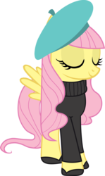 Size: 1265x2117 | Tagged: safe, fluttershy, pony, g4, alternate hairstyle, beret, clothes, female, simple background, solo, sweater, sweatershy, transparent background, vector