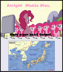 Size: 444x506 | Tagged: safe, edit, edited screencap, screencap, pinkie pie, earth pony, pony, g4, too many pinkie pies, clone, female, invasion, japan, japanese, mare, multeity, pinkie clone, pinkie's plan, too much pink energy is dangerous