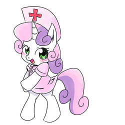 Size: 800x800 | Tagged: safe, artist:30clock, sweetie belle, pony, g4, bipedal, cap, cute, diasweetes, female, hat, nurse, pixiv, solo