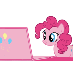 Size: 500x418 | Tagged: safe, artist:pinkiepiemike, pinkie pie, earth pony, pony, g4, computer, female, laptop computer, mare, pink, pinkie pie's cutie mark, solo