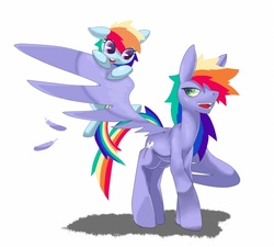 Size: 700x629 | Tagged: safe, artist:8->, rainbow blaze, rainbow dash, pegasus, pony, g4, duo, female, filly, filly rainbow dash, open mouth, pixiv, simple background, spread wings, white background, wings, younger