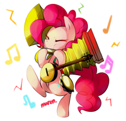 Size: 1970x1895 | Tagged: safe, artist:maren, pinkie pie, earth pony, pony, g4, swarm of the century, accordion, banjo, bipedal, cute, cymbals, diapinkes, eyes closed, female, harmonica, mare, music notes, musical instrument, one man band, playing, puffy cheeks, simple background, solo, sousaphone, tambourine, transparent background