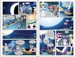 Size: 1241x937 | Tagged: safe, idw, official comic, applejack, fluttershy, pinkie pie, princess celestia, princess luna, rainbow dash, spike, twilight sparkle, g4, spoiler:comic, spoiler:comic06, comic, idw advertisement, nightmare rarity (arc), preview, s1 luna