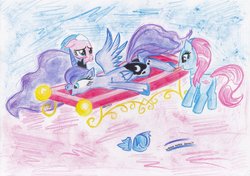 Size: 1024x720 | Tagged: safe, artist:arxuicy, aloe, lotus blossom, princess luna, g4