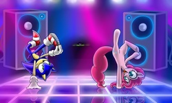 Size: 2500x1500 | Tagged: safe, artist:sweecrue, pinkie pie, g4, crossover, dancing, male, sonic the hedgehog, sonic the hedgehog (series)