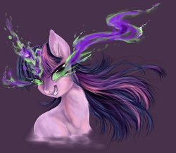 Size: 1500x1300 | Tagged: safe, artist:chocori, twilight sparkle, g4, bad end, dark magic, glowing eyes, grin, sombra eyes