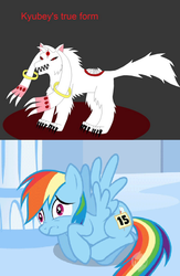 Size: 558x856 | Tagged: safe, rainbow dash, g4, incubator (species), kyubey, puella magi madoka magica, true form