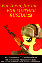 Size: 555x843 | Tagged: safe, artist:mercenario1945, apple bloom, pony, g4, ak-47, communism, female, gun, harsher in hindsight, needs more saturation, propaganda, rifle, russia, solo, soviet