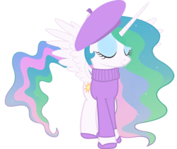 Size: 900x760 | Tagged: safe, artist:cool77778, princess celestia, alicorn, pony, g4, beret, eyes closed, female, filly, simple background, smiling, solo, transparent background