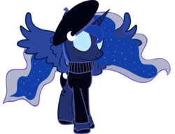 Size: 900x689 | Tagged: safe, artist:cool77778, princess luna, pony, g4, beret, clothes, female, simple background, solo