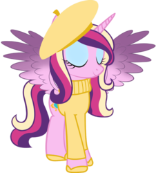 Size: 900x995 | Tagged: safe, artist:cool77778, princess cadance, alicorn, pony, g4, beret, clothes, eyes closed, female, mare, simple background, smiling, solo, sweater, transparent background