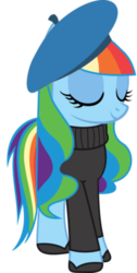 Size: 200x398 | Tagged: safe, rainbow dash, pegasus, pony, g4, beret, clothes, female, mare, simple background, smiling, solo, transparent background