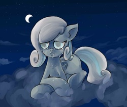 Size: 794x667 | Tagged: safe, artist:insanitylittlered, oc, oc only, oc:snowdrop, pegasus, pony, crescent moon, crying, moon, night, sad, solo