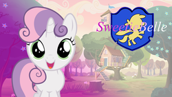 Size: 1280x720 | Tagged: safe, sweetie belle, pony, g4, cutie mark crusaders patch, female, filly, solo, wallpaper