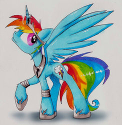 Size: 977x1000 | Tagged: safe, artist:kairaanix, rainbow dash, alicorn, pony, g4, alicornified, female, race swap, rainbowcorn, solo