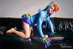 Size: 500x336 | Tagged: safe, rainbow dash, human, g4, brony, cosplay, costume, irl, irl human, photo, solo