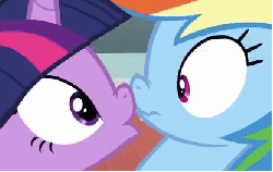 Size: 416x263 | Tagged: safe, edit, screencap, rainbow dash, twilight sparkle, double rainboom, g4, animated, female, imminent kissing, lesbian, out of context, ship:twidash, shipping, vibrating