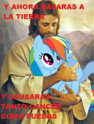 Size: 363x480 | Tagged: safe, rainbow dash, g4, jesus christ, spanish, translated in the comments, trolling