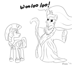 Size: 1200x1080 | Tagged: safe, artist:tggeko, princess celestia, pony, g4, :c, age of empires, bipedal, clothes, crossover, crown, frown, monk, open mouth, parody, priest, royal guard, rts, wat, wide eyes, wololo