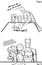 Size: 1280x1949 | Tagged: safe, artist:tggeko, pinkie pie, oc, oc:anon, human, g4, batman, crossover