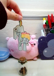 Size: 535x751 | Tagged: safe, artist:danadyu, rainbow dash, g4, hanging, paper child, photo, suspended