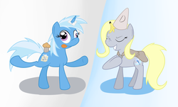 Size: 1206x730 | Tagged: safe, artist:hip-indeed, derpy hooves, trixie, pegasus, pony, g4, female, mare, swapped cutie marks