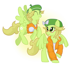 Size: 2300x2072 | Tagged: safe, artist:fuutachimaru, pegasus, pony, bianca, bow, clothes, female, glasses, happy, hat, jacket, mare, nintendo, pokémon, ponified