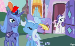 Size: 900x555 | Tagged: safe, artist:kadjule, princess luna, rarity, sweetie belle, trixie, g4, s1 luna