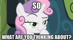 Size: 562x307 | Tagged: safe, sweetie belle, g4, caption, thinking