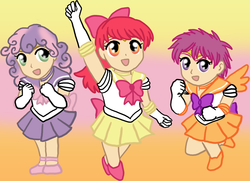 Size: 1238x897 | Tagged: safe, artist:cardcaptorkatara, apple bloom, scootaloo, sweetie belle, human, g4, clothes, cutie mark crusaders, evening gloves, humanized, sailor moon (series)