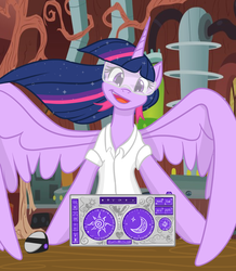 Size: 4724x5422 | Tagged: safe, artist:etiluos, twilight sparkle, alicorn, mouse, pony, g4, absurd resolution, clothed ponies, clothes, ethereal mane, female, keyboard, lab coat, laboratory, large wings, mare, science, starry mane, twilight sparkle (alicorn), wings