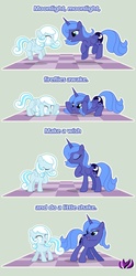 Size: 1000x2014 | Tagged: safe, artist:raininess, princess luna, oc, oc:snowdrop, alicorn, pegasus, pony, g4, butt shake, comic, cute, diabetes, eyes closed, female, grin, hnnng, looking at each other, lunabetes, mare, ocbetes, open mouth, s1 luna, smiling, snowbetes, sunshine sunshine, weapons-grade cute