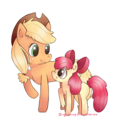 Size: 800x800 | Tagged: safe, artist:gingersnaap, apple bloom, applejack, g4